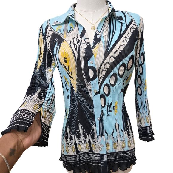 Nicola Women Y2K Eclectic Maximalist Boho Pleated Semi Sheer Flared Sleeve Top S - Picture 3 of 12